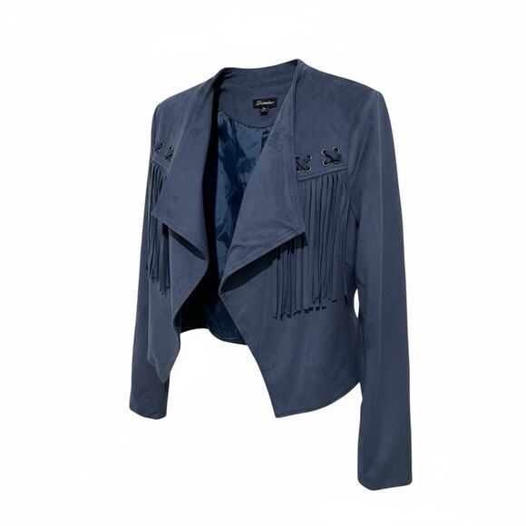 Shinestar Black Faux Suede Fringe Western Jacket Women's M Rodeo Cowboycore Boho - Picture 6 of 6